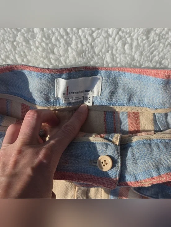 NWT Anthropologie Beachy Wide-Leg Pants w Belt Size 4 Yellow Blue Linen Pockets - Picture 14 of 16